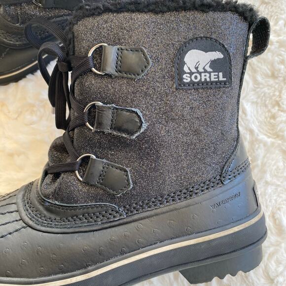Sorel Women's Black Glitter Tivoli Winter Boots Size 7 Waterproof Lace Up Fur - Picture 3 of 13